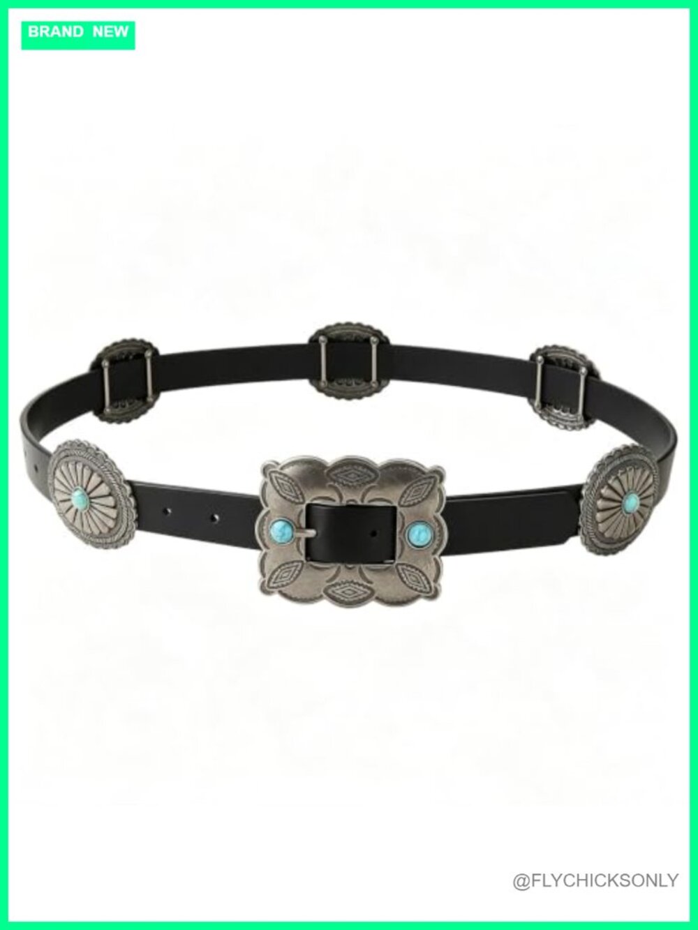 Faux Leather Western Belt with Turquoise Concho Buckle